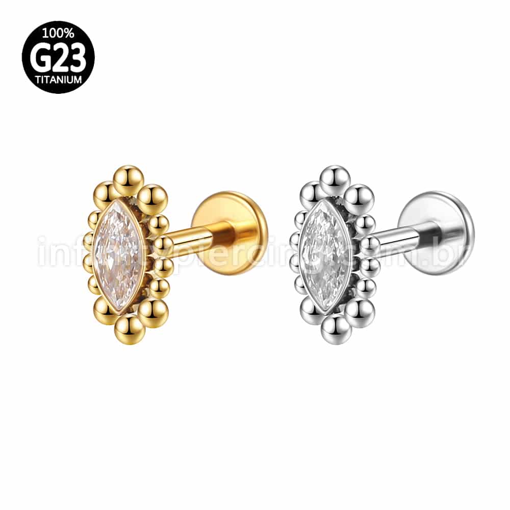 Piercing Labret Titânio Oval Indiano Zircônia